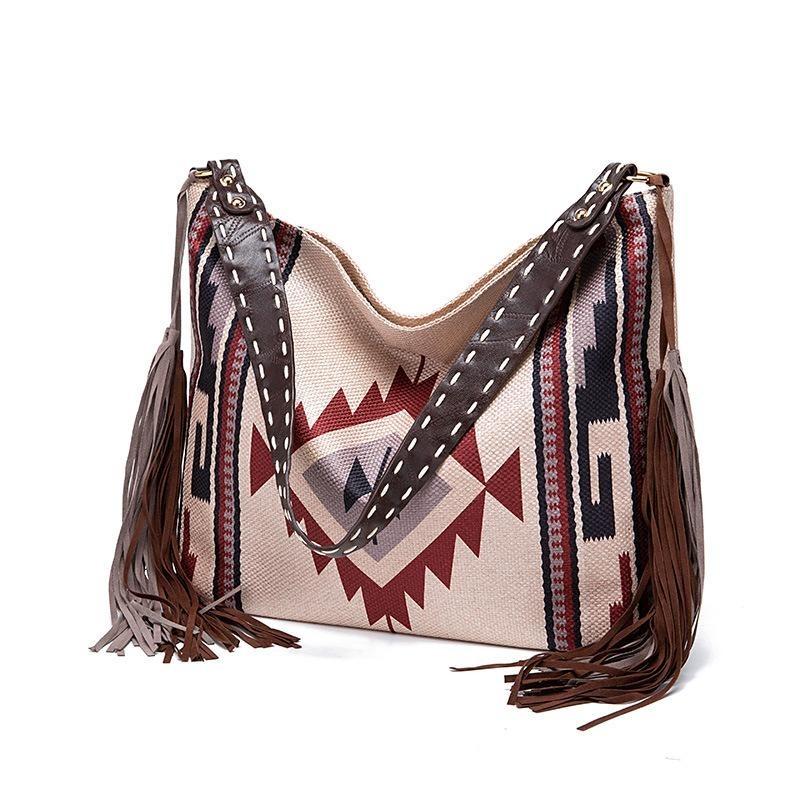 European and American Retro Bohemian Handmade Woven Flowing Silk Cotton and Linen Single Shoulder Large Bag for Women