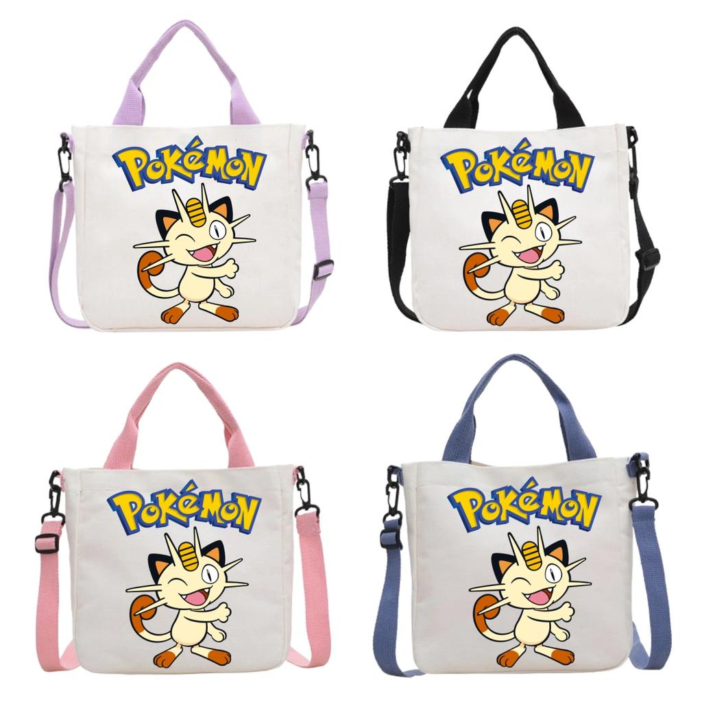 Pokemon Canvas Crossbody Bag Pikachu Cartoon Pattern Print Handbag Fashion Portable Large Capacity Travel Shopping Storage Kid Friendly Entertaining