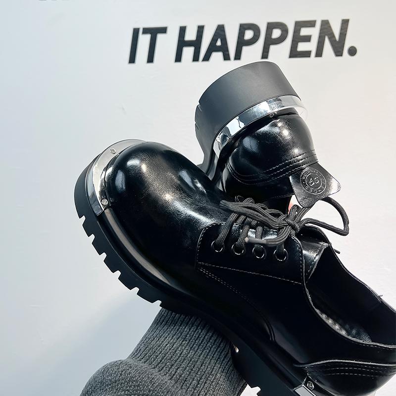 Fashion Black Derby Men's Shoes Trendy Thick Bottom Style Fashionable Street Walking Daily Party Evening Height Increasing Shoes Hot