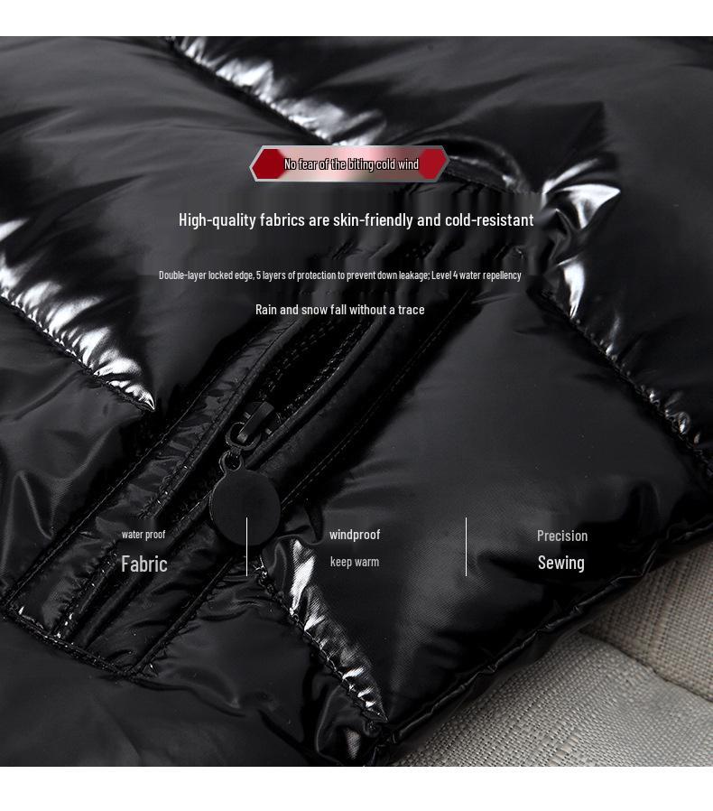 Herren Winter 2021 Glänzende Kapuzen-Daunenjacke - Kurzer, Dicker und Warmer Mode-Mantel