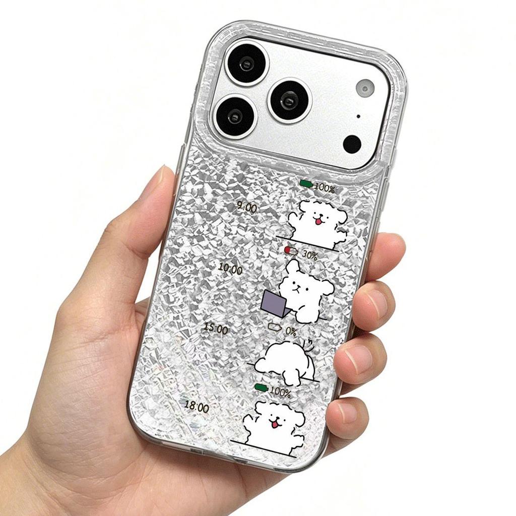Phone Case for iphone 13 Air 15 XS Max 14 XR 16 Plus 11 17 Pro 12 18 Pro Max Daily Puppy Routine Silver Cracked Texture Shockproof Cover