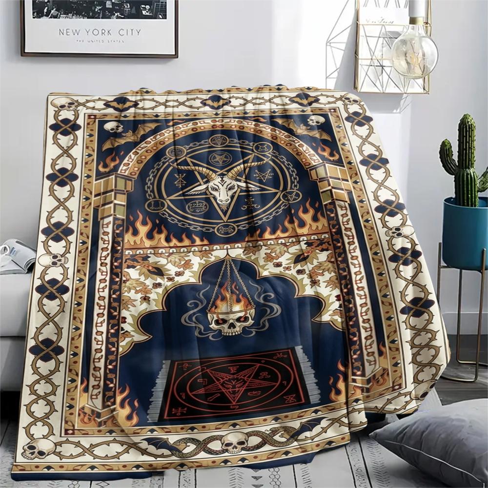 1Pc Satan's Pentagram Print Flannel Blanket, High quality Comfortable for All Seasons, Home Decor, Warmth and Comfort, Perfect for Christmas Gifts138