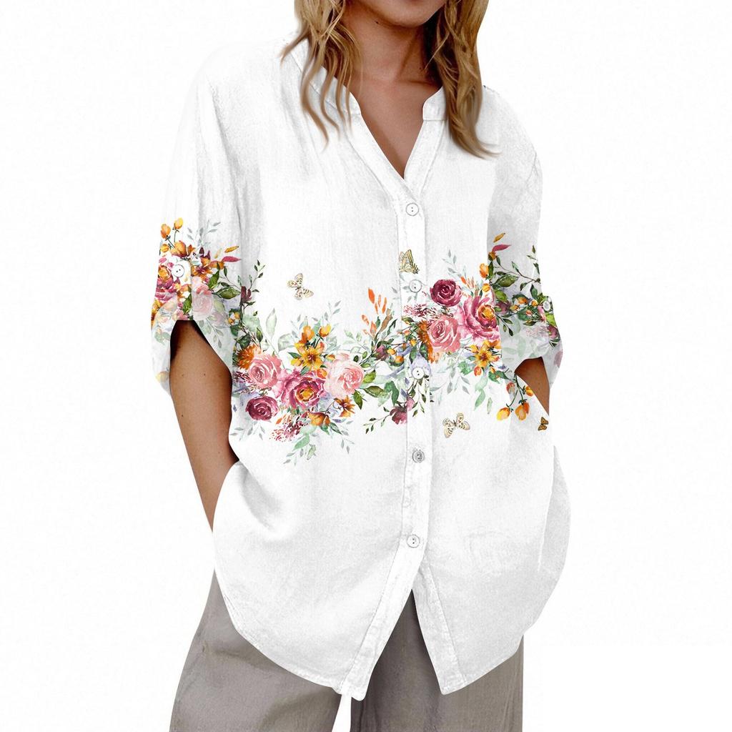 Women's V-neck 3/4 Sleeve Printed Cardigan
