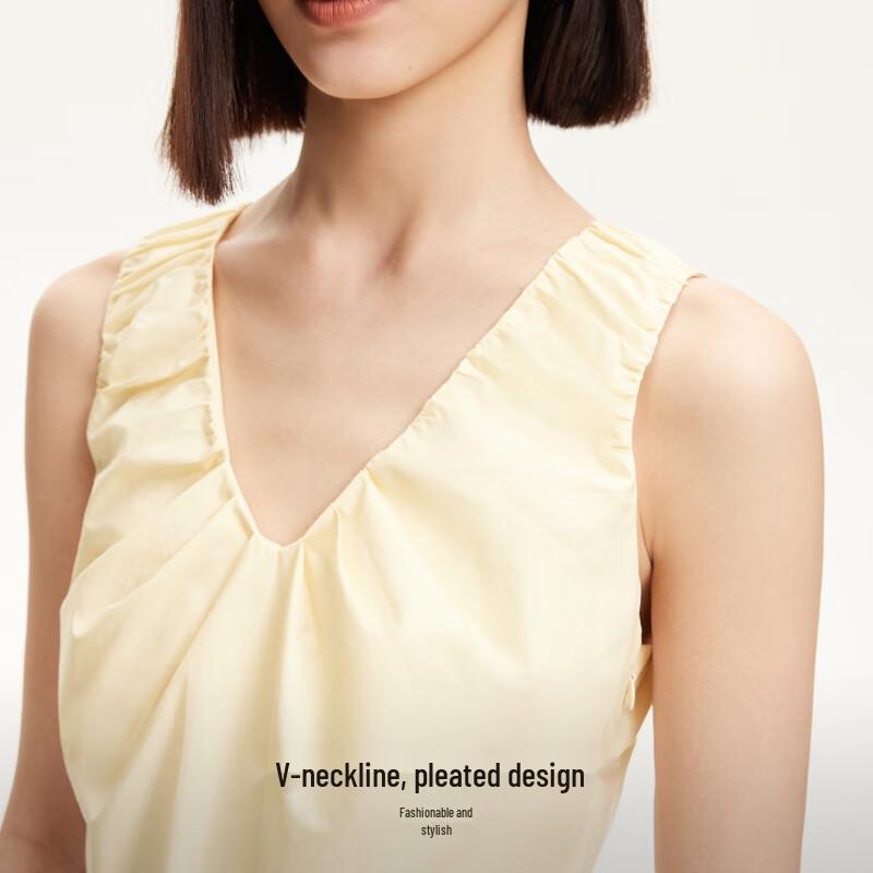 VEROMODA V-Neck Pleated Cotton A-Line Midi Dress