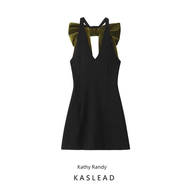 Kaslead New Arrival Women's Clothing Fashion Style Fashion Velvet Oversized Bowknot Decoration Dress 9058777