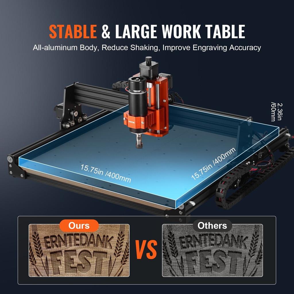 CNC Router Machine, 400x400x60mm Working Area, 300W Engraving Machine, 3 Axis GRBL Control Wood Engraving Carving Milling Machine Kit 1200RPM with