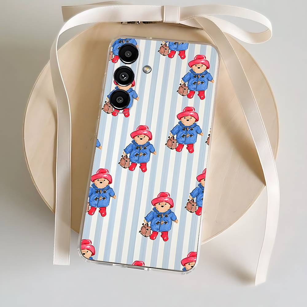 P-Paddington Bear Cute Phone Case For Samsung S24,30,21,22,23,20 FE,lite,PIus,Ultra,5G,Note,9,10 Transparent Cover