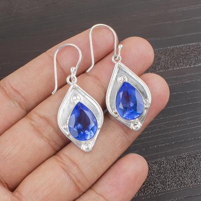 Pendientes de tanzanita hechos a mano con piedras preciosas, pendientes de plata de ley maciza 925, joyería antigua, pendientes para regalo de compromiso