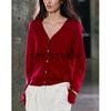 Summer New Women clothes Preppy Single Row Multi-Button Fine Needle Long sleeve V-neck Simple Knitted Outerwear 9598088