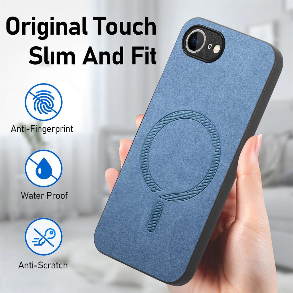 Custodia posteriore in pelle per iPhone 16e Compatibile con MagSafe Cover per telefono con tocco vellutato