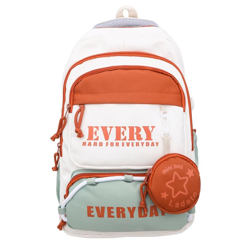 Contrast Color Waterproof Backpack Campus Style Large Capacity School Bag Computer Bag For Teenagers Students