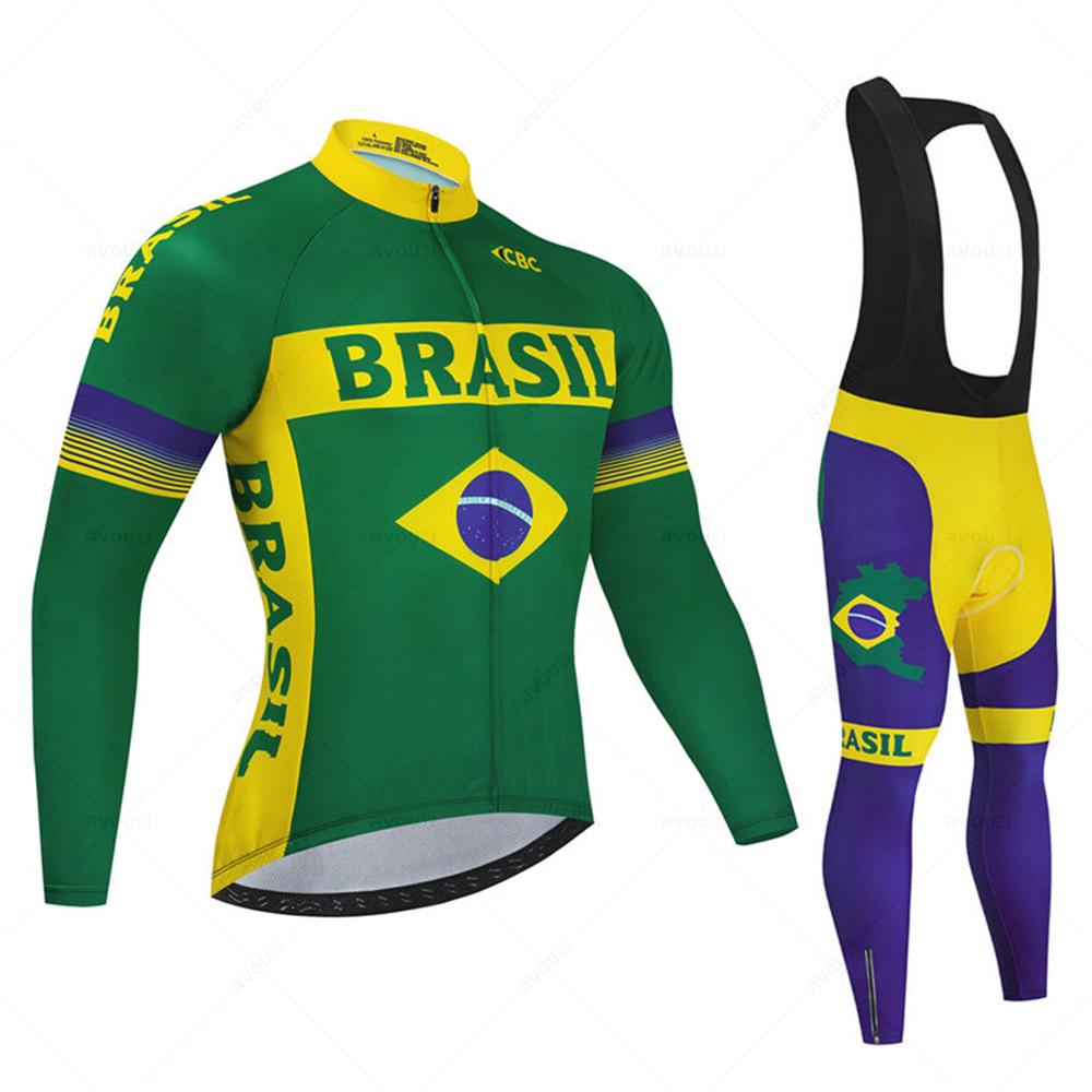 2026 Brazil Summer Long Sleeve Cycling Clothing Set Team Jersey Men Suit Breathable Outdoor Bike MTB Clothing Paded Ciclismo Maillot
