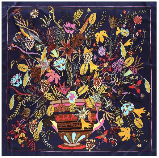 New Brand Bandana Shawl 100% Twill Silk Scarf 130cm Square Scarves Plant Vase Print Kerchief Woman Headband Hijab Scarf&Wraps