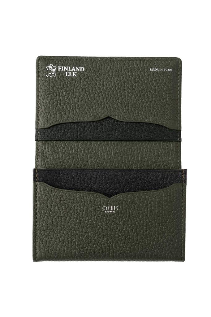 Finnish Elk Business Card Holder Sasamachi W Card Case Leather Day Gift Present Birthday Boyfriend Khaki x Black 6874 [Cypris] Father's Men's