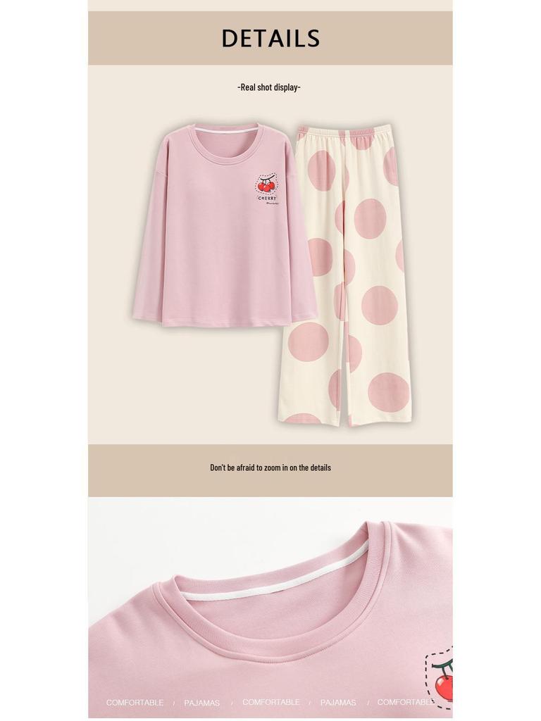 Damen Langarm Baumwoll-Pyjama-Set für Herbst/Winter