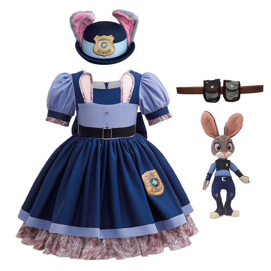 Costume Judy Hopps di Zootropolis 2 per Bambine Bambini Uniforme da Poliziotta Coniglietta con Cintura per Halloween Cosplay Carnevale Compleanno