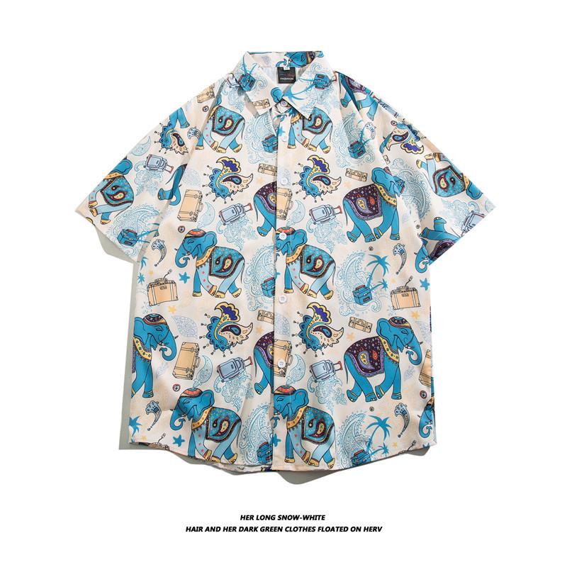 Summer Mens Hawaiian Casual  Shirts Short Sleeve Button Fashion Print Beach Floral  Vintage Tops