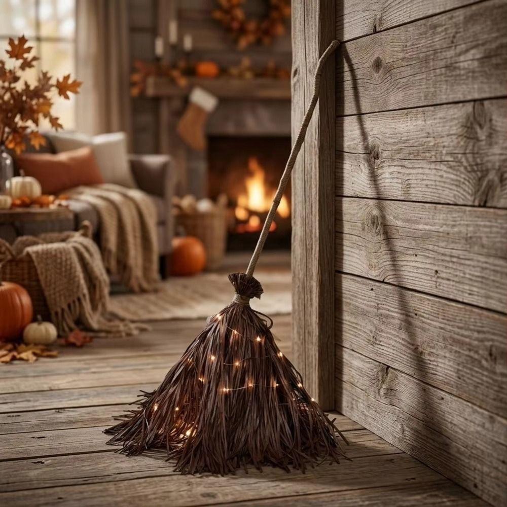Electric Rotating Halloween Lighted Witch Broom with Glowing Haunted Dancing Broom  Porch Home Use