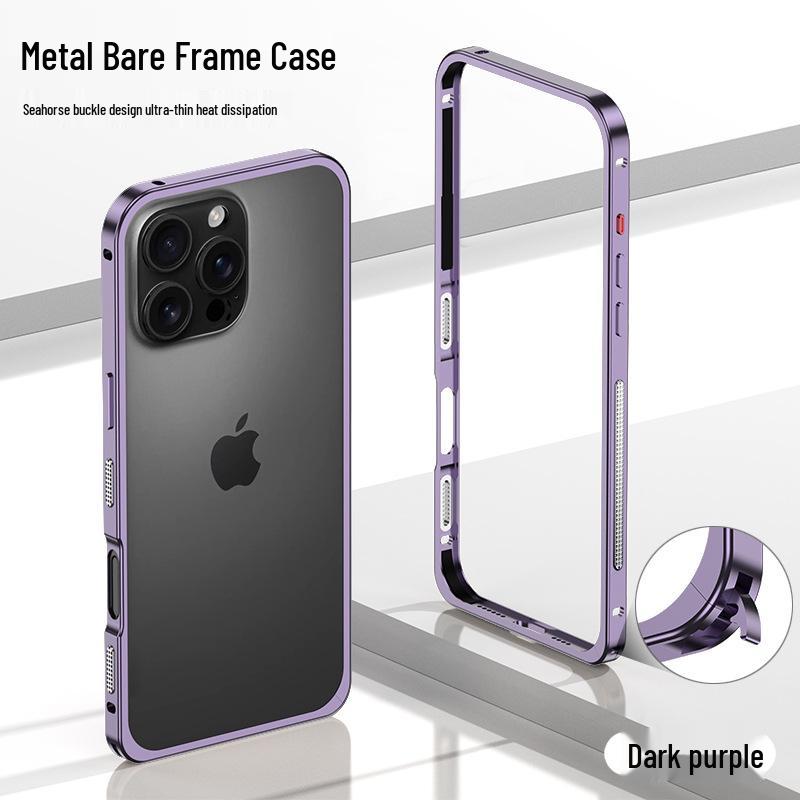 Ultra-Thin Lightweight Metal Frame iPhone 16/15 Pro Case with Seahorse Buckle Design and Heat Dissipation