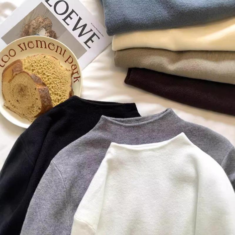 Gentle temperament semi-turtleneck loose and thin long-sleeved knitted sweater for women's autumn soft waxy warm inner sweater