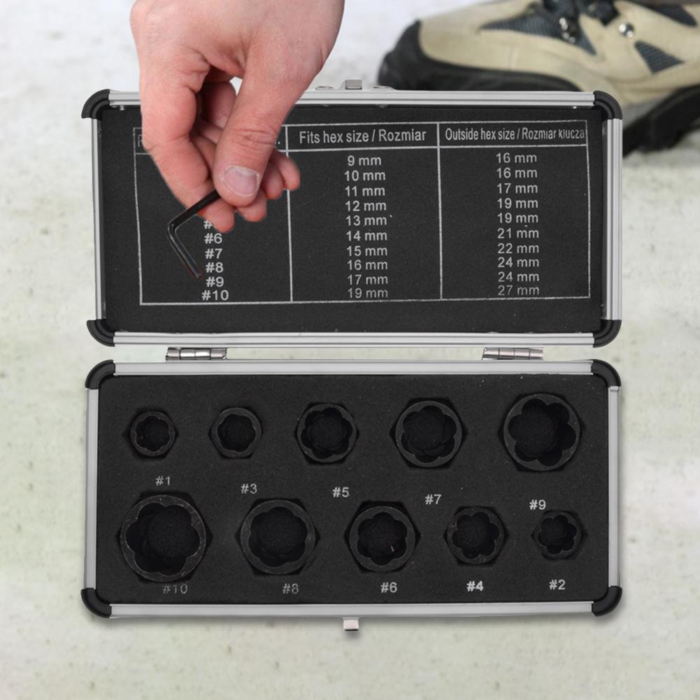 10Pcs Damaged Nut Bolt Remover Wear Resist Socket Wrench Extractor Drill Bits Set for Removing Damaged Rusted Bolts