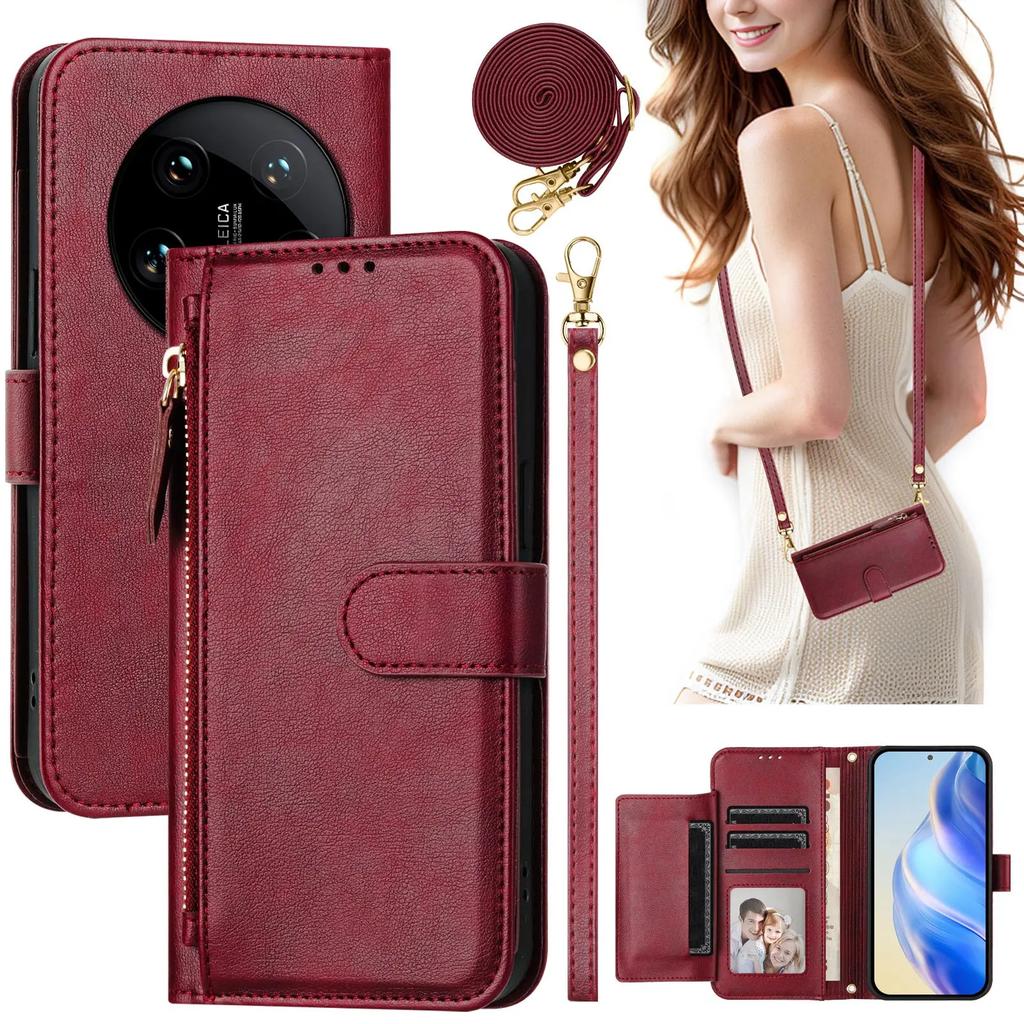 Crossbody Zipper Cards Solt Leather Wallet Case For Xiaomi Redmi Note 13 Pro Plus 12 11 POCO X6 14T 14C Lanyard Strap Bag Cover
