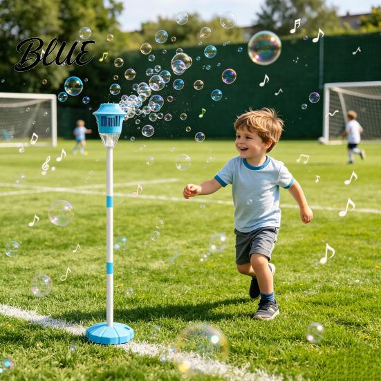 Bubble Machine for Outdoor Use Kids 46 Inch Vertical Maker with Adjustable Height Three-Section Flexible Blower Tube Battery Music Light Toddlers