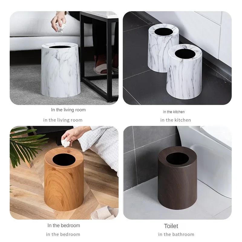 Hidden Trash Can Without Lid Cone Wastebasket Nordic Style Bedroom Toilet Bathroom Wood Grain Garbage Storage Box Home Supplies