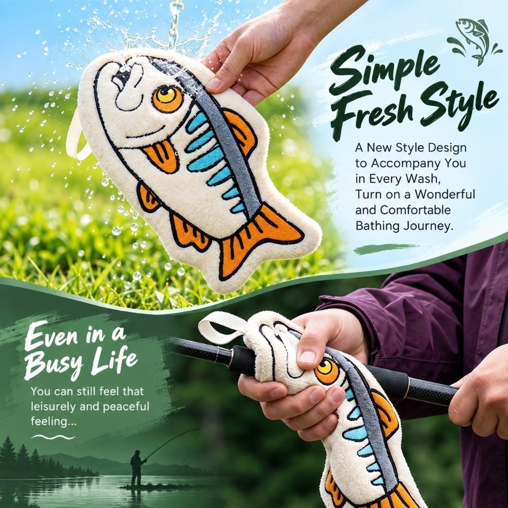 Hanging Lure Fishing Wipe Cloth Absorbent Fish Shaped Towel Fishing Hand Towel Outdoor,Kitchen Etc
