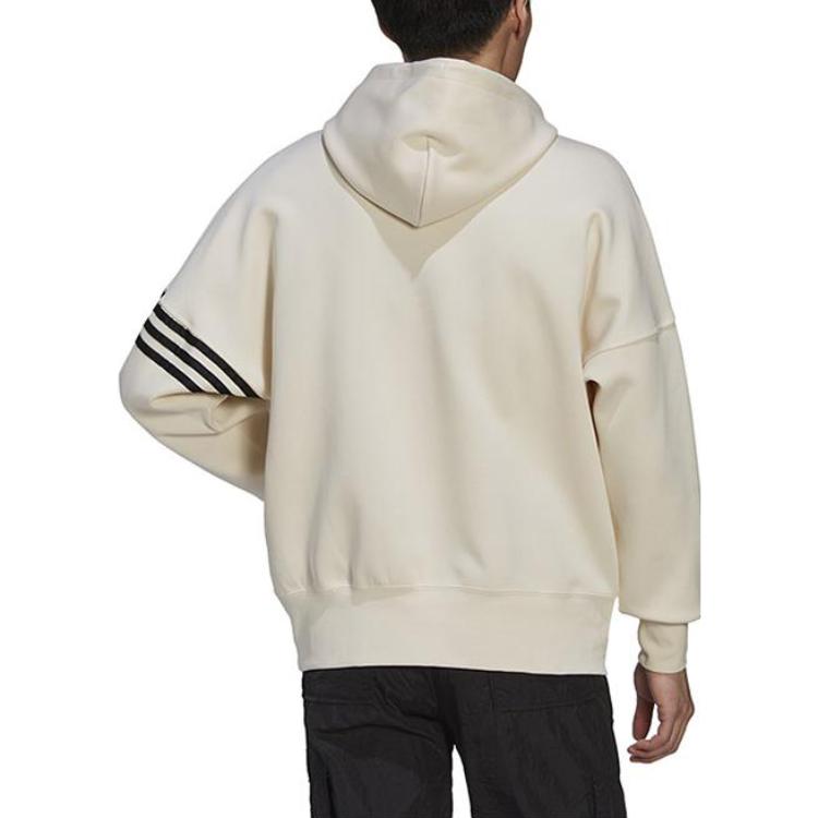 Adidas Originals Trefoil Logo Print Stripe Drawstring Hoodie With Long Sleeves Men Hoodie Beige HM1870