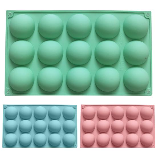 Yousheng Silicone Mold Non-stick Easy-Demoulding Smooth Surface Food-grade Heat-resistant Baking 15 Holes Semi Sphere Silicone Baking Mold for Home