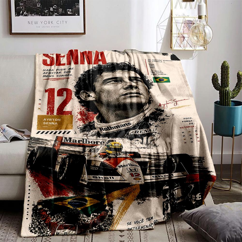Ayrton Senna Portrait and Racing Theme Flannel blanket for bedroom, living room, sofa, and nap