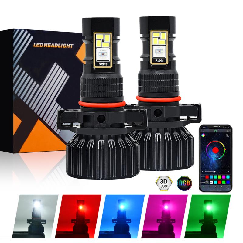 

1 пара автомобильных светодиодных противотуманных фар Rgb с красочным приложением, пульт дистанционного управления 80 Вт, 6000 К, 20000 лм, передние фары, модифицированные детали