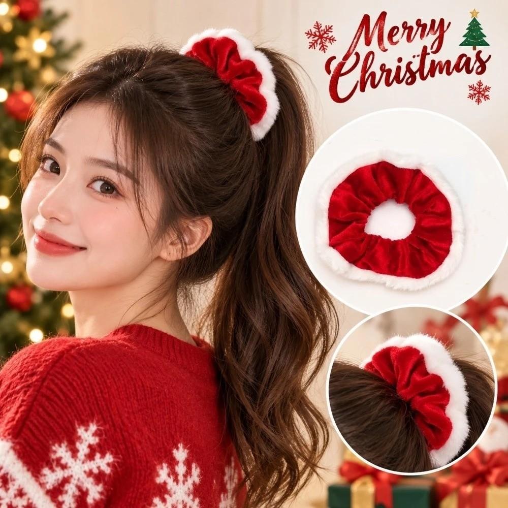 Soft Christmas Velvet Hair Scrunchie Elastic Hair Ties Hair Ring Plush Hair Bands Holiday