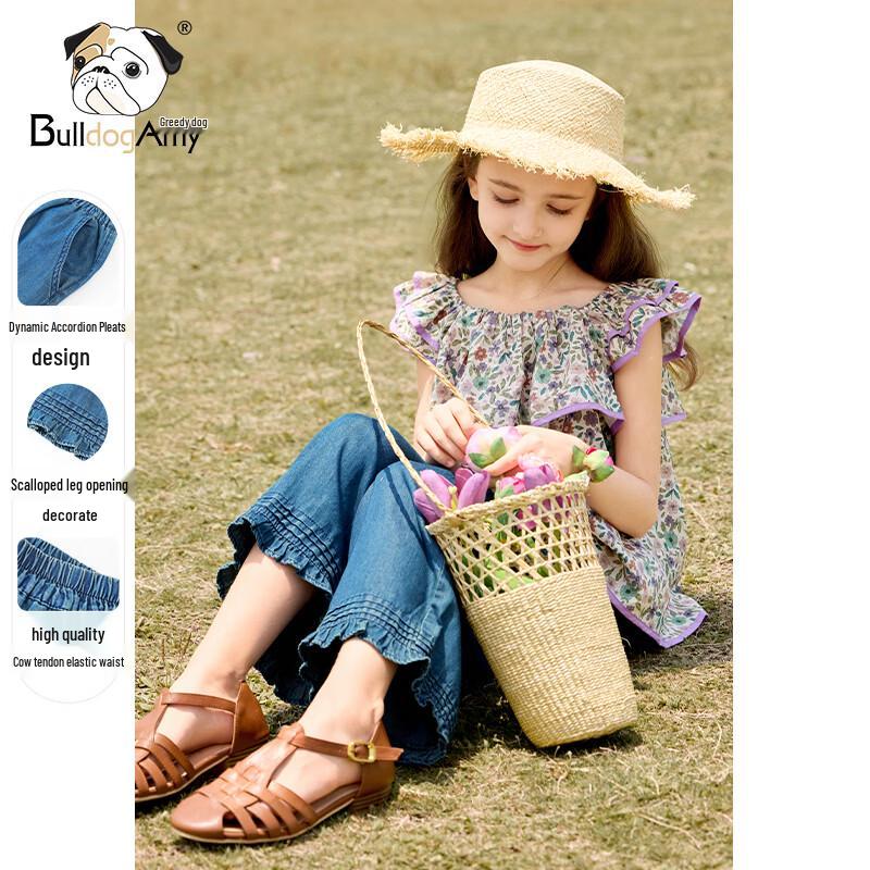CHANZUIGOU Girl s Ruffle Trim Wide-Leg Jeans 130