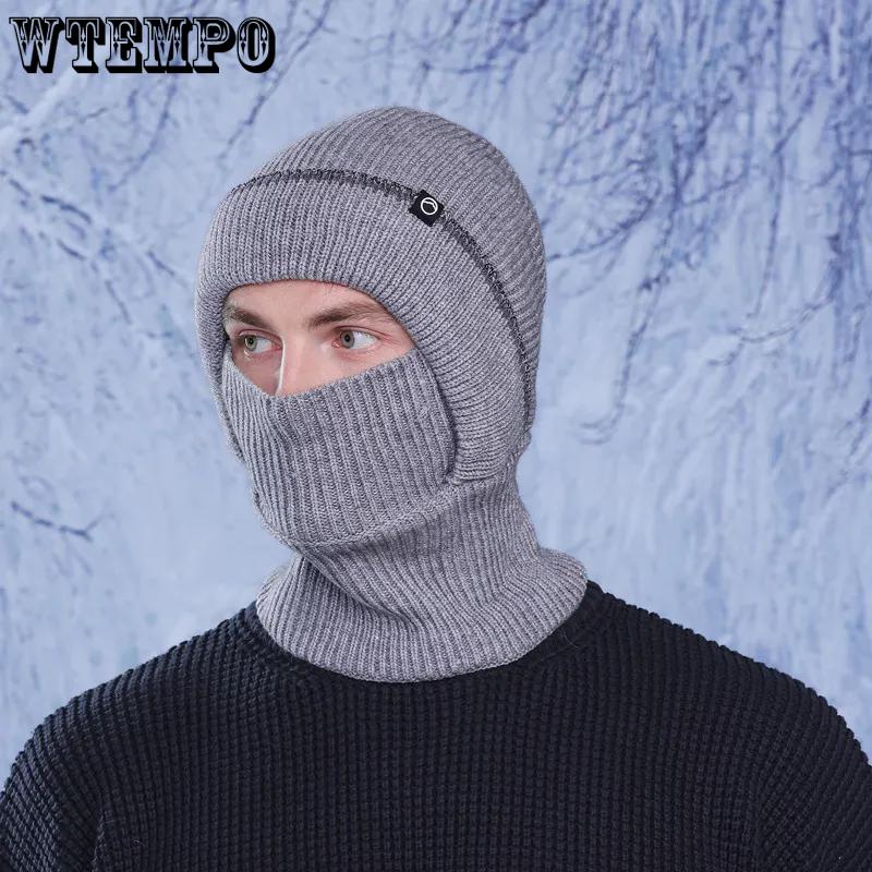 WTEMPO Men's Autumn Winter Ear/Face Protection Knitted Hats Cold-proof Windproof Outdoor Cycling Hats Solid Color Thick Warm Plush Inner Woolen Hats