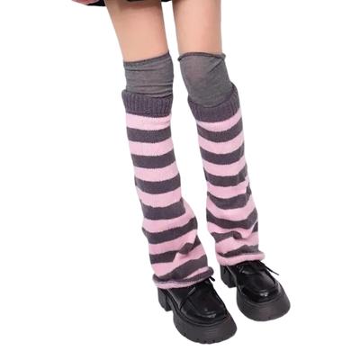 Damen Subkulturen Beinstulpen Socken Harajuku Gestreifte Gestrickte Ausgestellte Stiefelstulpen mit Oberschenkelhohen Langen Strümpfen Streetwear