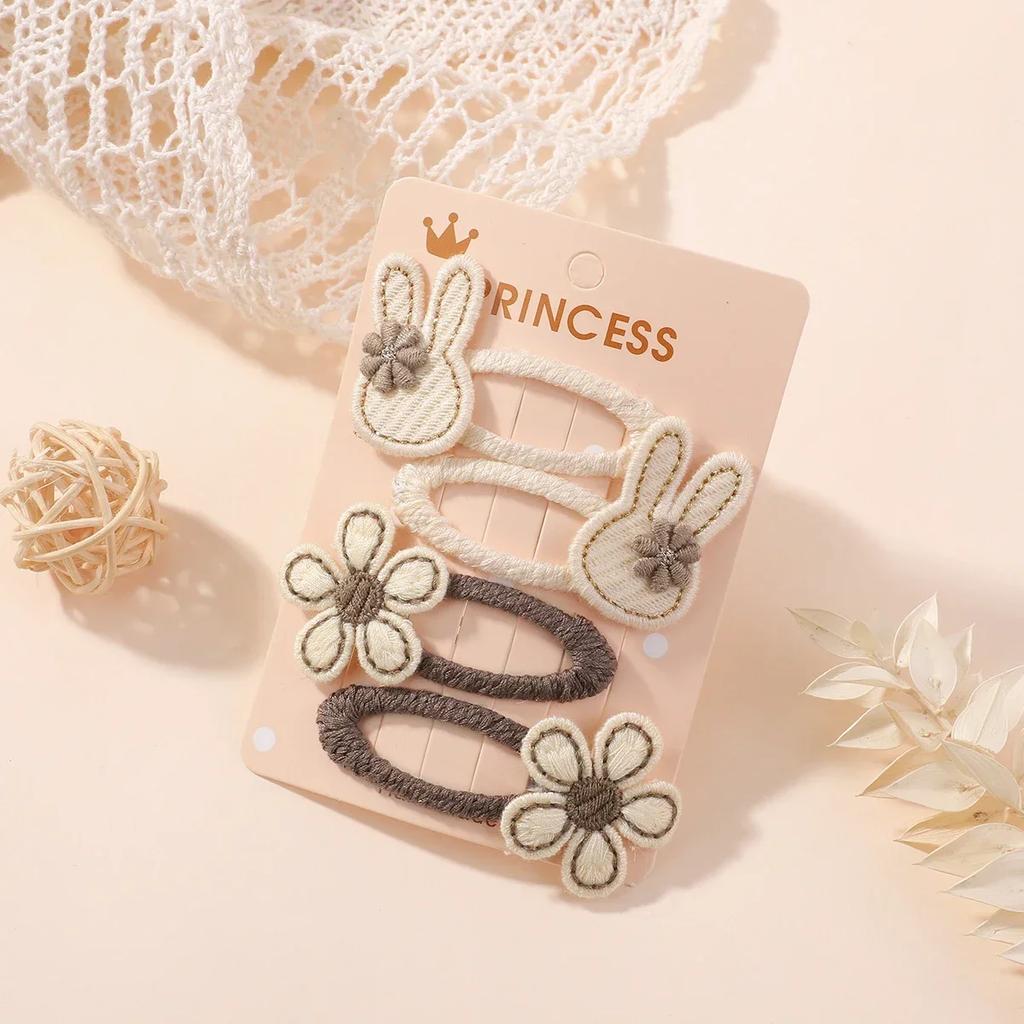 4pcs/set Cute Rabbit Flower Hairclips for Baby Bunny Fabric Hairpins Butterfly Bow Side Broken Bangs Hair Clips Hair Accessories