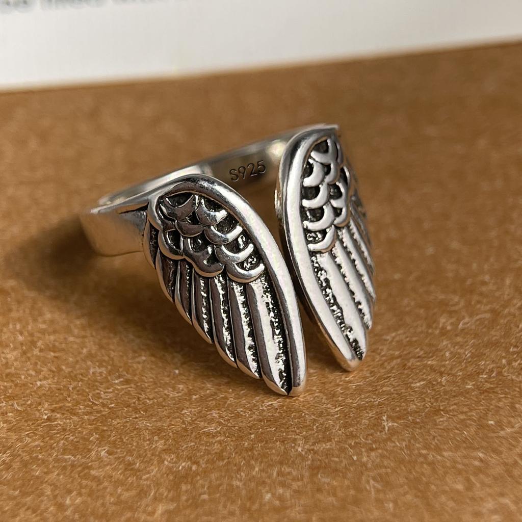 925 Sterling Silver Rings for Women Couple Minimalist Handmade Simple Gold Double Wings Ring Fine Jewelry Gift Prevent Allergy