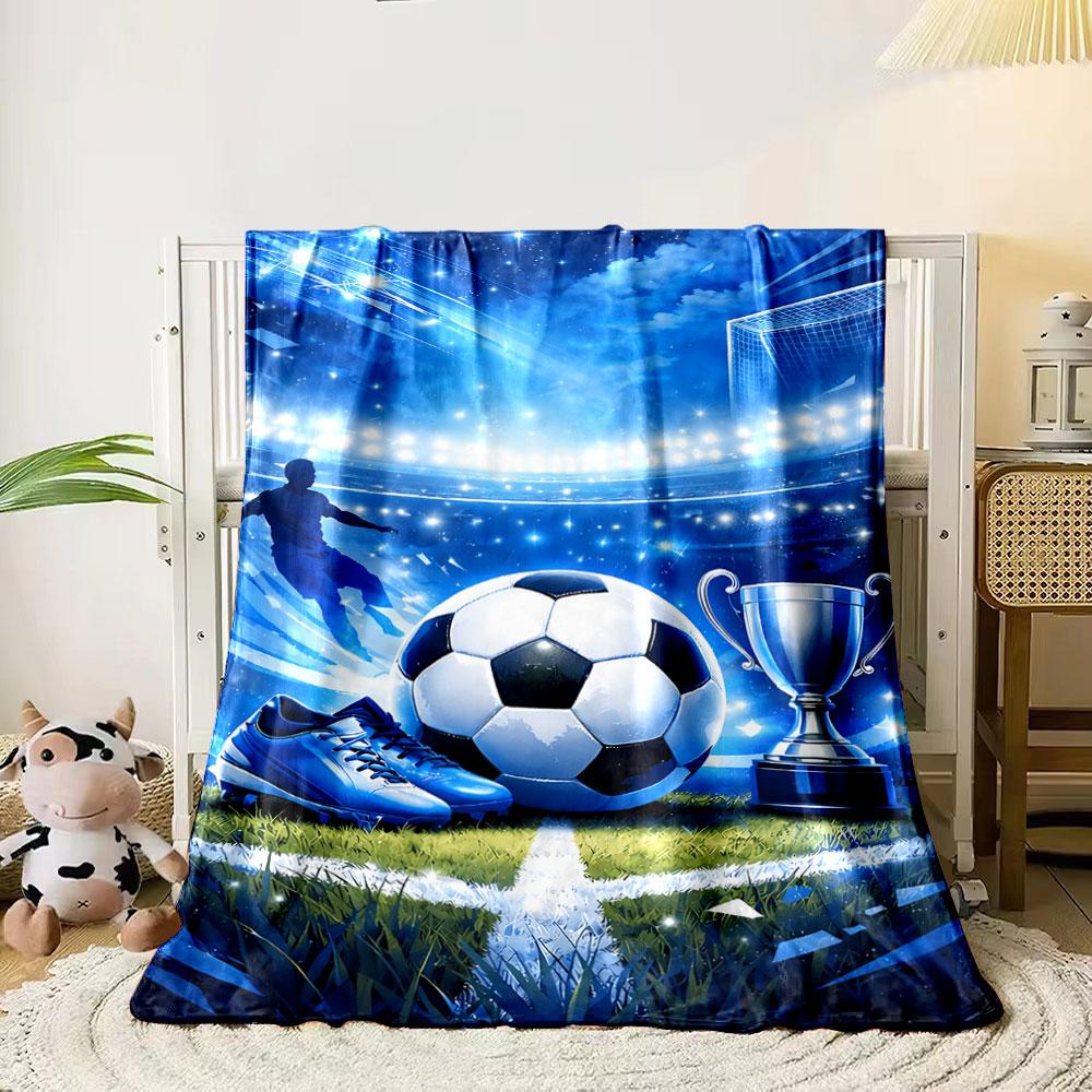 

A bright football-themed pattern with a ball, trophy, cleats, and stadium. for all seasons blanket lunch break throw gift 80cm x 120cm