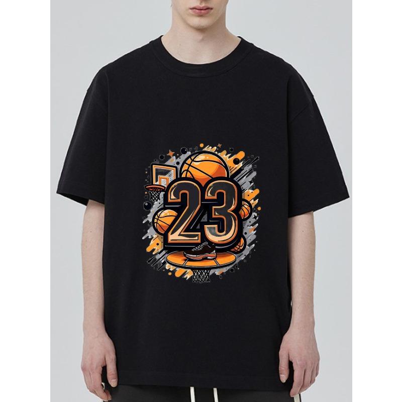 Basketball T-Shirt Black Number 23 Basketball and Hoop Graphic for Sports Fans and Casual Wear