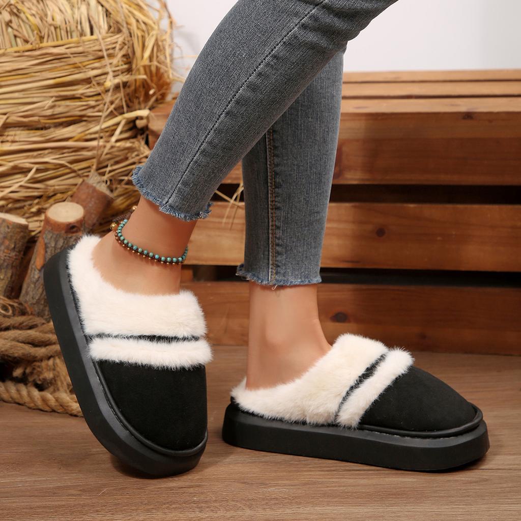 Fashion 2025 New Fur Slippers For Women Winter Fluffy Fashion Warm Thick Sole Plush Cozy Slides Winter Indoor Cotton Platform Shoes