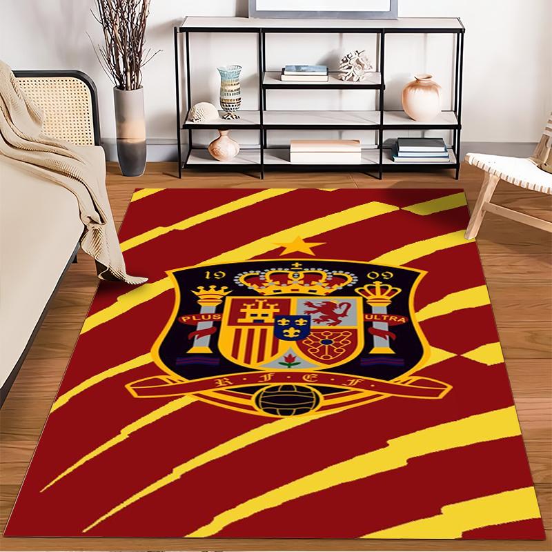 Spain Football Crest Carpet with Red and Yellow Stripes Design Suitable for Use As an Anti-slip for Living Room Bedroom Sofas