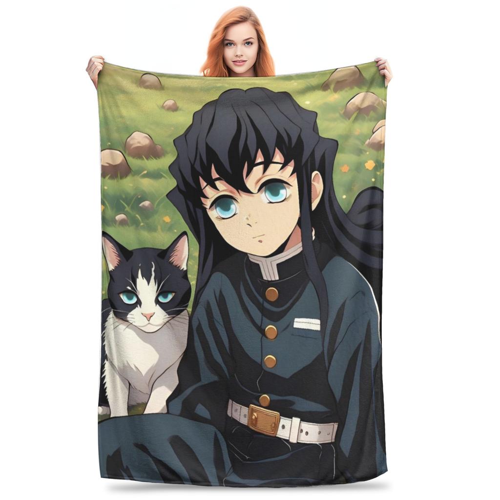Muichiro Tokito Blankets Coral Fleece Plush Anime Demon Slayer Warm Throw Blankets for Airplane Travel Bedroom Quilt