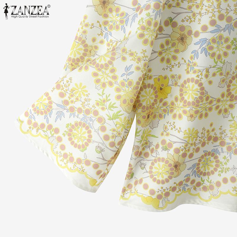 ZANZEA Blusa Casual de Mujer con Cuello Redondo y Manga 3/4 con Estampado Floral