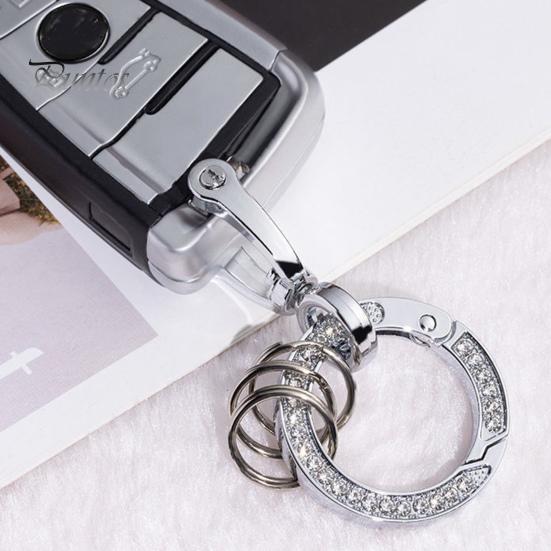 Key Ring Double-sided Rhinestone Compressible Spring Exquisite Portable Multipurpose Decorate Zinc Alloy Spring Keyring Key Chain Buckle Car Accessory