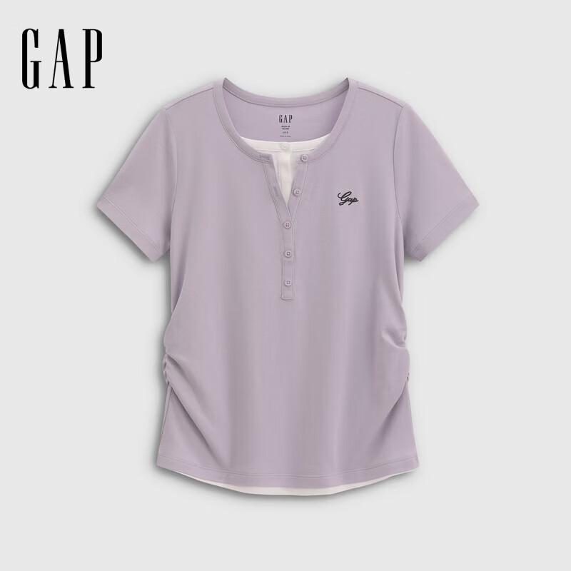 

Gap Women s Logo Embroidered Faux Two-Piece Henley T-Shirt 160/84A