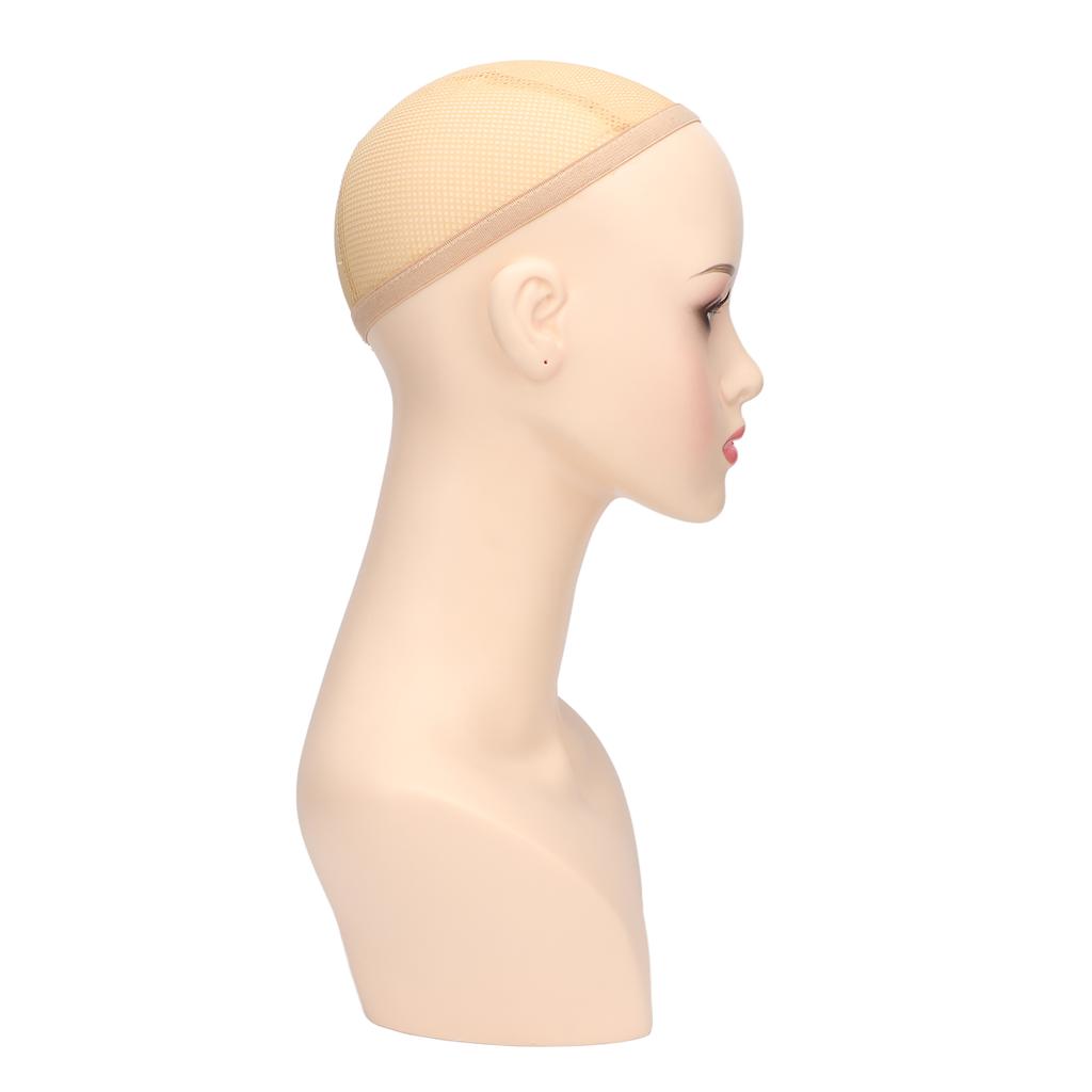 Female Mannequin Head PVC Weather Resistant Stable Pink Make Up Female Bald Head Model for Wig Jewelry Display