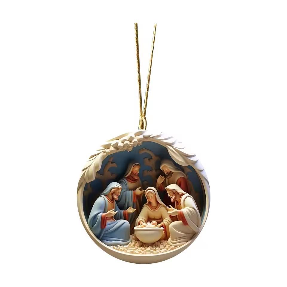 Painted Jesus Nativity Christmas Tree Pendant 2d Acrylic Keepsake Religious Ornament Creative Decoration Prayer Xmas Party