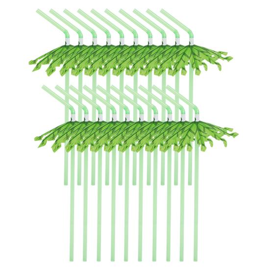 20Pcs Party Straws Hawaiian Style with Umbrella Coconut Palm Design Disposable Party Straws Perfect